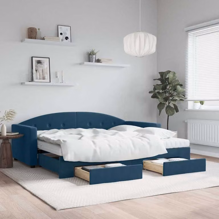 vidaXL Divano Letto Estraibile in Velluto Blu con Cassetti L/P/H: 200 x 90 x 75 cm