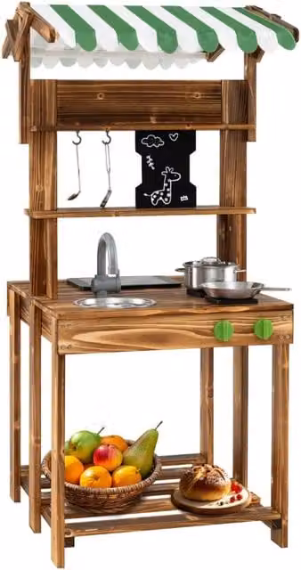 Lavello da cucina con rubinetto HELLOSHOP26 in legno marrone e metallo L/P/H: 63 x 56 x 115 cm