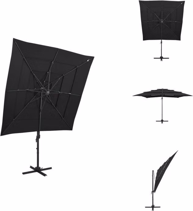 vidaXL Ombrellone con palo in alluminio a 4 strati nero 250x250 cm - Ombrelloni e tende da sole