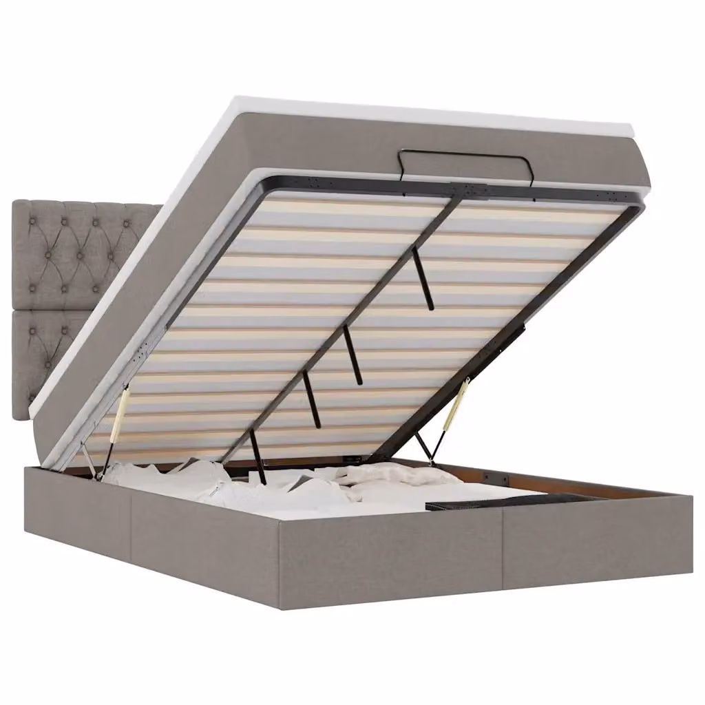 Letto con contenitore a sollevamento vidaXL in tessuto beige e grigio L: 140 cm, P: 190 cm, H: 128 cm – 2