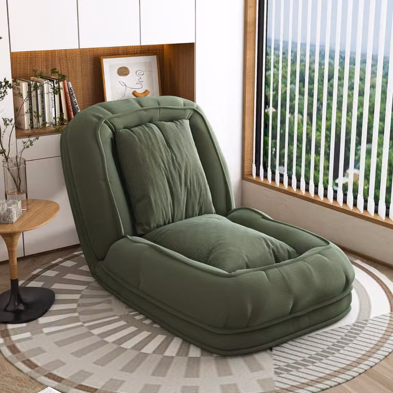 Divano letto ergonomico pieghevole, adatto per adulti e animali domestici, con 5 posizioni regolabili (da 90 a 180 gradi), completo di 2 cuscini, poltrona reclinabile multifunzionale, colore verde