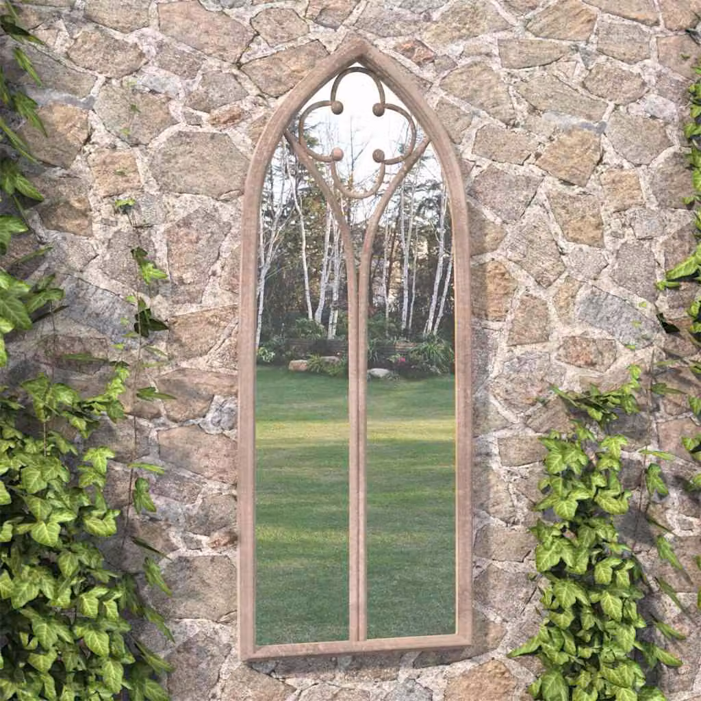Specchio da giardino vidaXL in metallo e vetro, colore sabbia/beige, L: 100 cm, H: 45 cm, da appendere alla parete