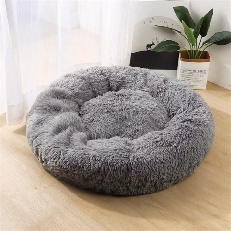 Cuccia per cani, cuccia per gatti, forma a ciambella, peluche, grigio chiaro, 90 cm