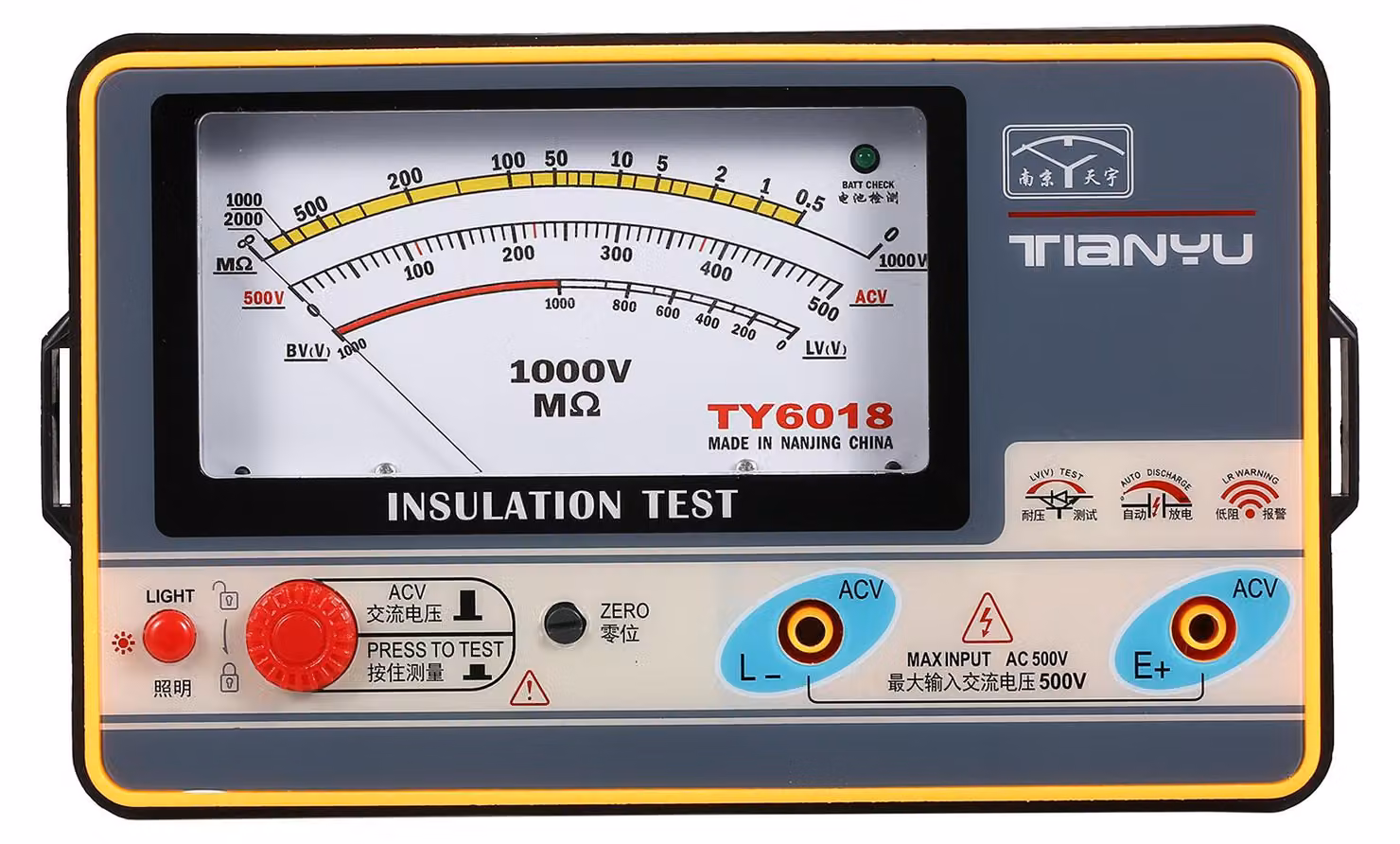 Misuratore di resistenza di isolamento, ohmmetro digitale, tester portatile, megometro, 0–2000 MΩ, 1000 V, strumento di misura megohmmetro ad alta precisione