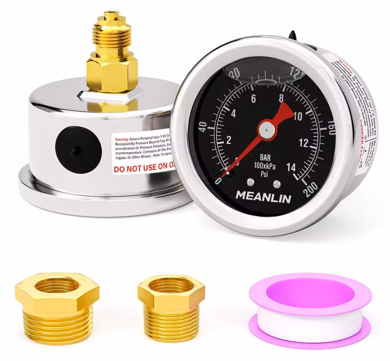 Manometro, misuratore di pressione da 0 a 14 bar / 0 a 200 psi, in acciaio inossidabile, attacco 1/8" BSP, per misurazione della pressione
