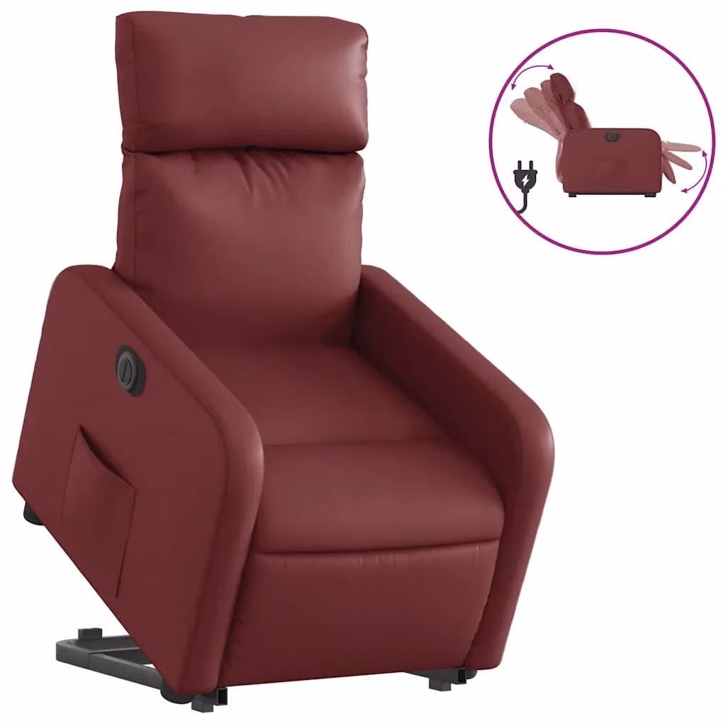Poltrona Alzapersona Reclinabile vidaXL in Similpelle Rossa con Assistenza Sollevamento Elettrica – 2