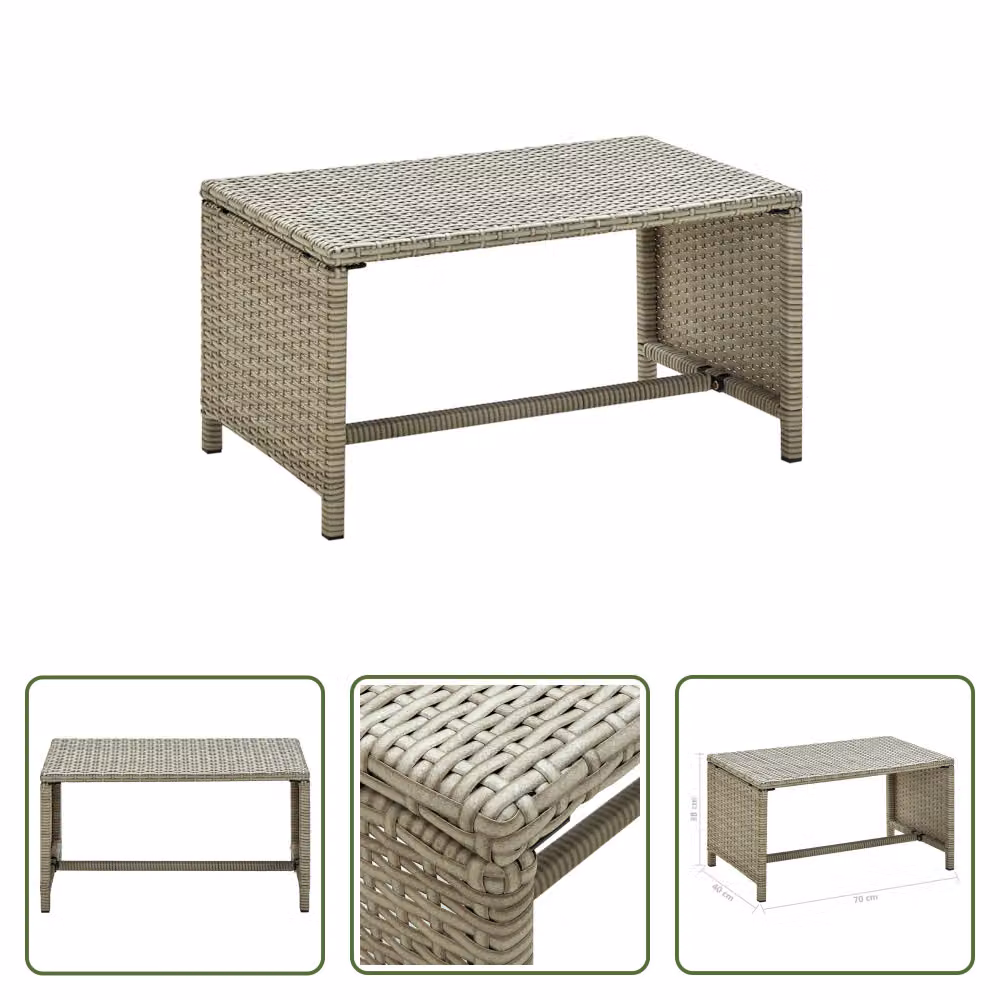 Tavolino The Living Store beige 70x40x38 cm in rattan sintetico