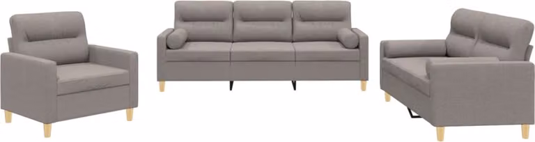 Set Divani 3 pz con Cuscini Tortora in Tessuto