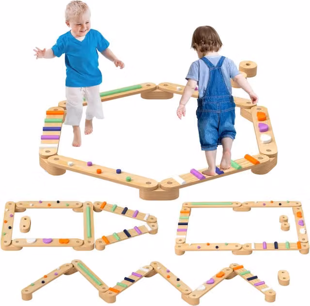Tavola di equilibrio in legno Zephmum per bambini dai 3 agli 8 anni con pietre colorate multicolore