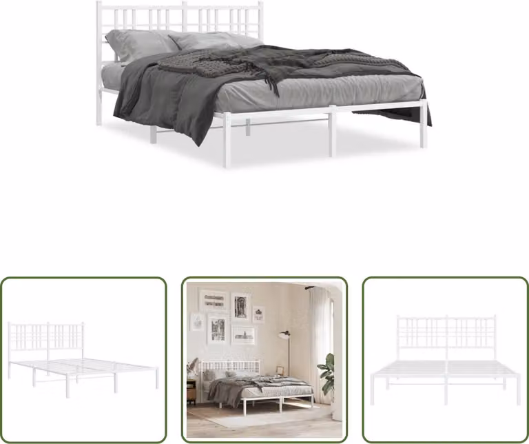The Living Store Struttura letto con testiera in metallo bianco 140x200 cm