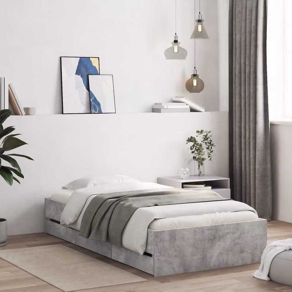 vidaXL Giroletto con Cassetti in Legno Multistrato Grigio 90 x 190 cm – 1