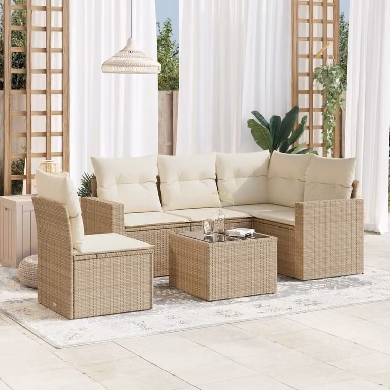 Maison Exclusive - Set Divano da Giardino 6 pz con Cuscini Beige in Polyrattan
