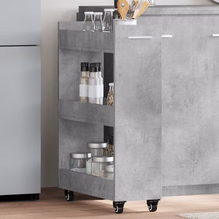 Carrello mobile con ruote vidaXL in legno multistrato e MDF, colore grigio cemento, L 60 cm x P 22 cm x H 79 cm
