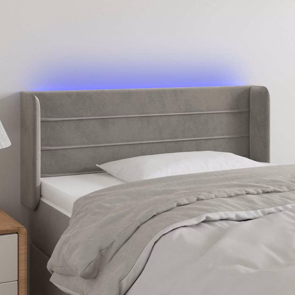 Testiera con LED e porta USB vidaXL in velluto grigio chiaro, L 83 cm, P 16 cm, H 78-88 cm