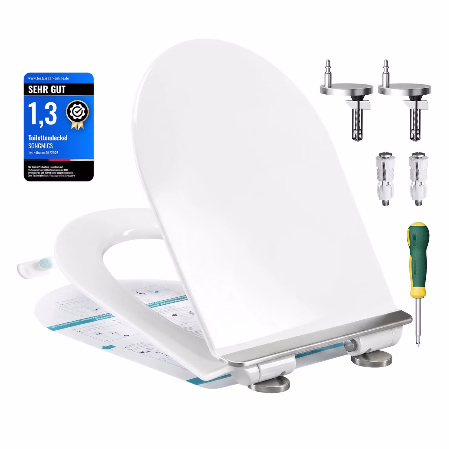 Sedile WC a forma di D con chiusura rallentata e sgancio rapido