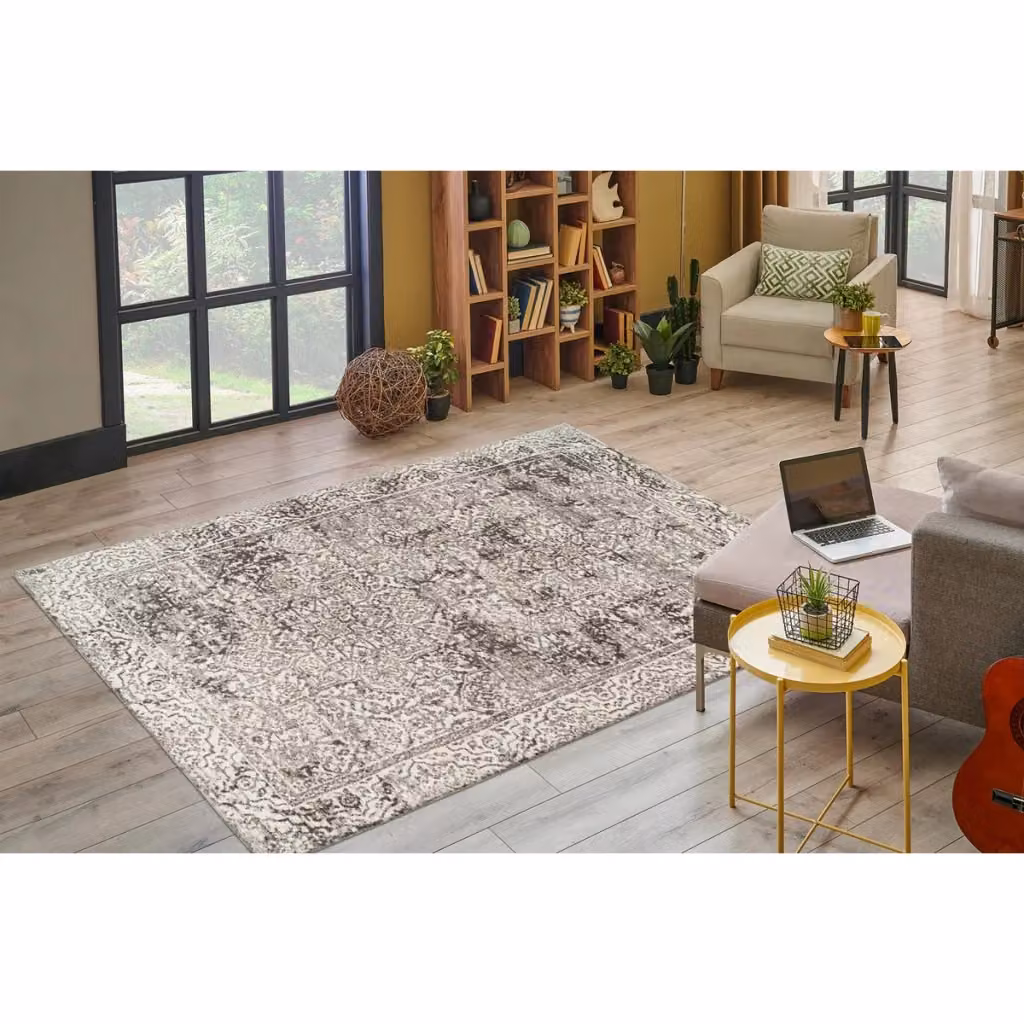 Tappeto rettangolare vintage e moderno Kendra Home in cotone e poliestere, colori grigio, antracite e beige, L: 120 cm, P: 170 cm – 2