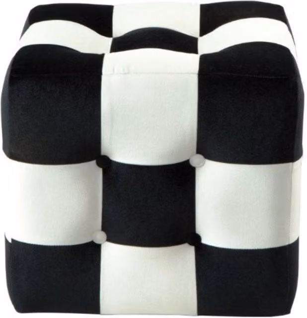 Pouf a cubo in velluto Patchwork HANAH HOME Bianco e Nero L/P/H: 42 x 42 x 42 cm – 1