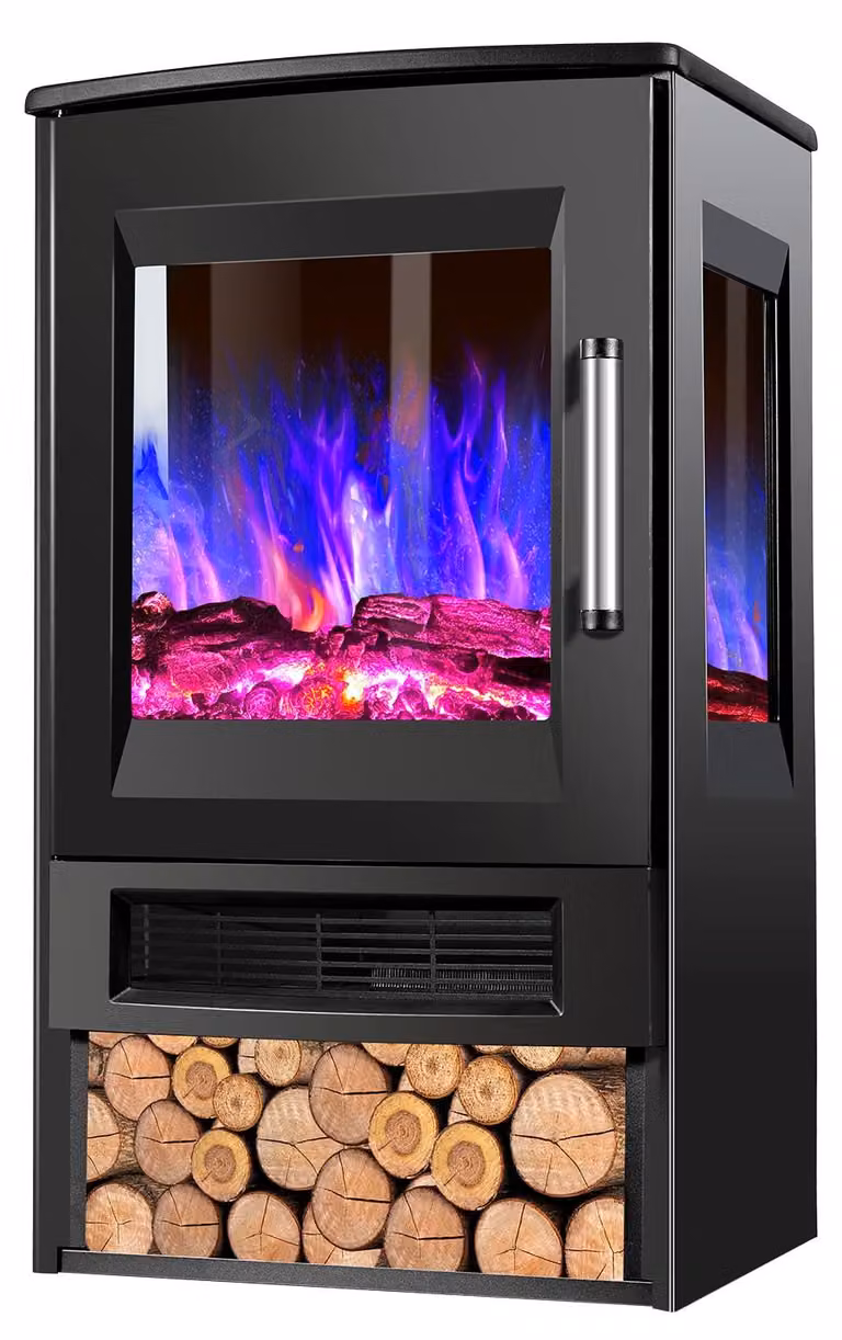 Camino elettrico a pavimento - Potenza: 1800 Watt - Design moderno - Effetto fiamma LED