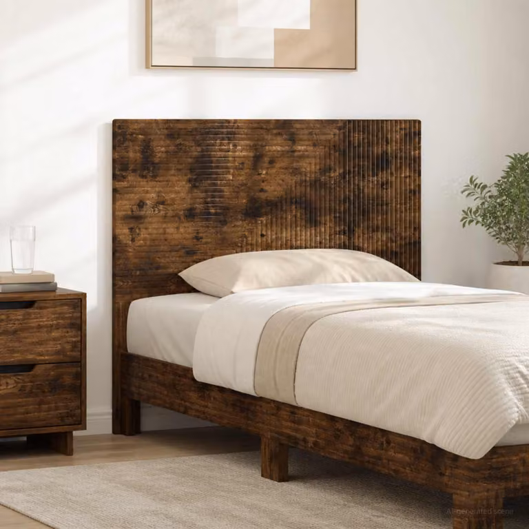Testiera da muro vidaXL HAARLEM in legno ingegnerizzato Rovere Fumo con ripiano integrato, marrone