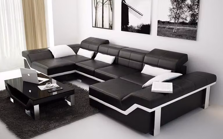 Ledersofa Sofa Couch Wohnlandschaft Ecksofa Garnitur Design Modern Sofa mit USB