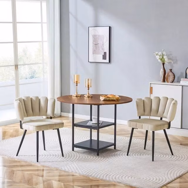 Set tavolo e sedie da pranzo con doppio piano d'appoggio in MDF; metallo e tessuto; marrone chiaro e nero