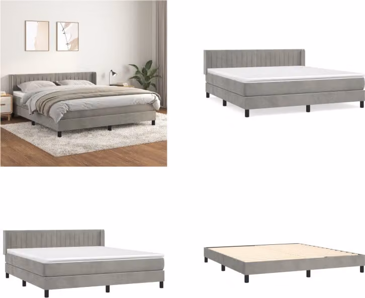 vidaXL Letto boxspring con materasso grigio chiaro 160x200 cm in velluto - Letto boxspring - Boxspringbetten - Bett - Schlafzimmermöbel