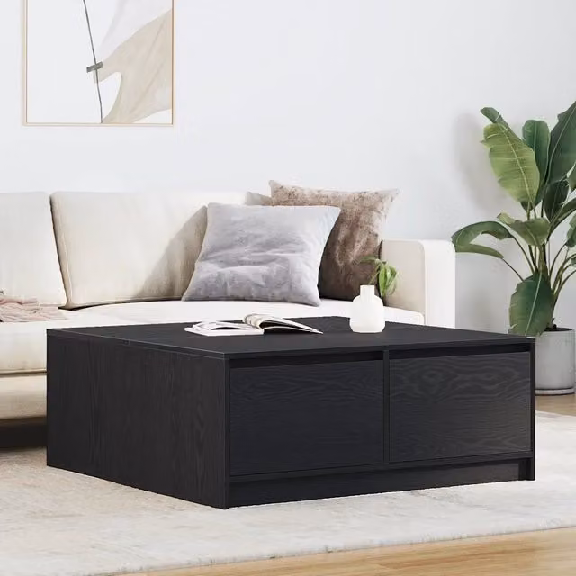 Tavolino da Salotto con Cassetti-Tavolino da soggiorno-Tavolo Rovere Nero 100x100x40 cm
