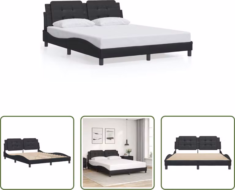 The Living Store Struttura letto con testiera nera 160x200 cm in ecopelle