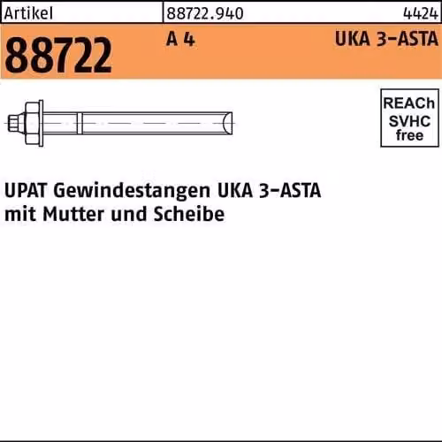 UPAT Asta di ancoraggio ASTA M16x190 A4