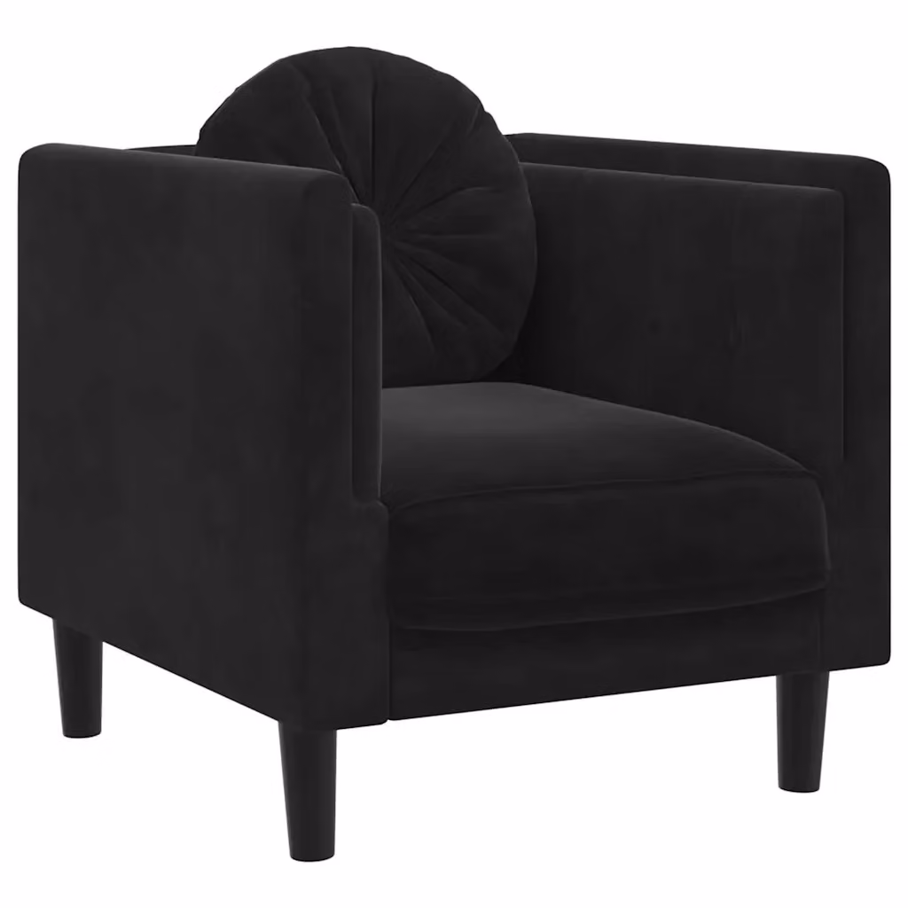Poltrona moderna in velluto nero con cuscino e braccioli vidaXL – 2