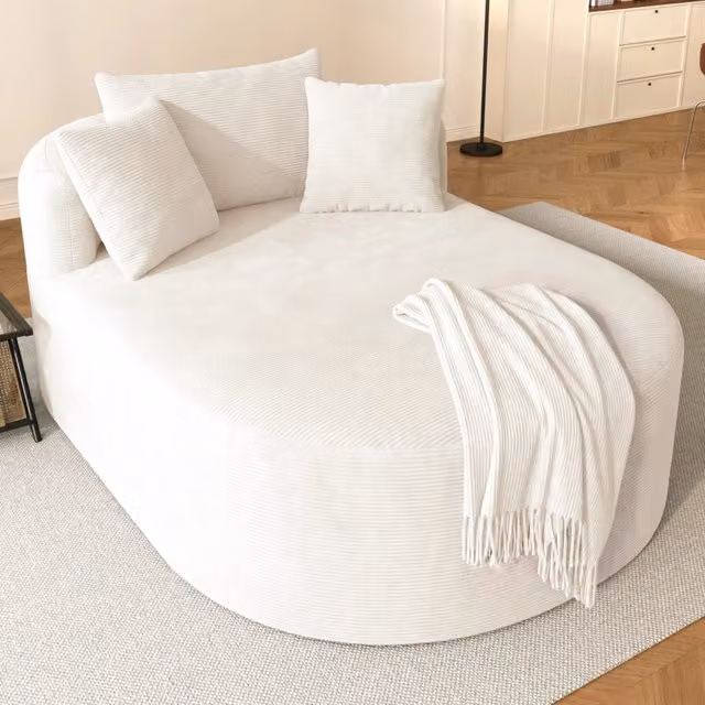 Poltrona relax ovale compatta in corduroy; 170 x 112;5 x 83 cm; beige chiaro