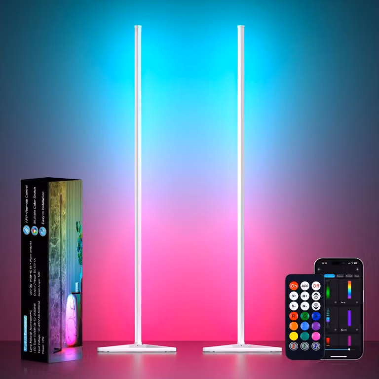 Lampade da terra a LED, set da 2, 140 cm, RGBIC, dimmerabili tramite app, 16 milioni di colori