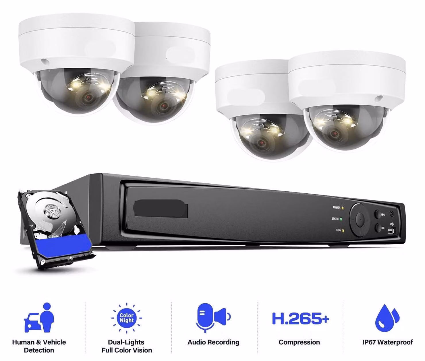 Telecamere di sicurezza - Sistema di telecamere PoE da esterno a doppia luce, 12MP, con rilevamento intelligente e senza hard disk