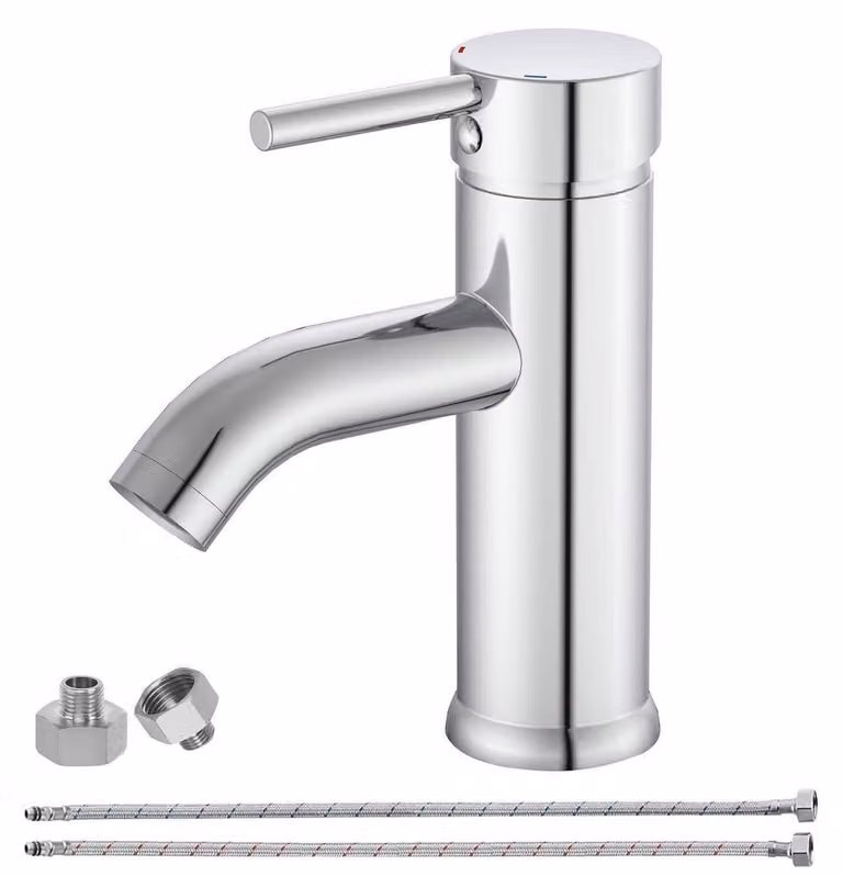 Miscelatore monocomando per lavabo, in ottone cromato, con attacco da 75 mm e erogatore