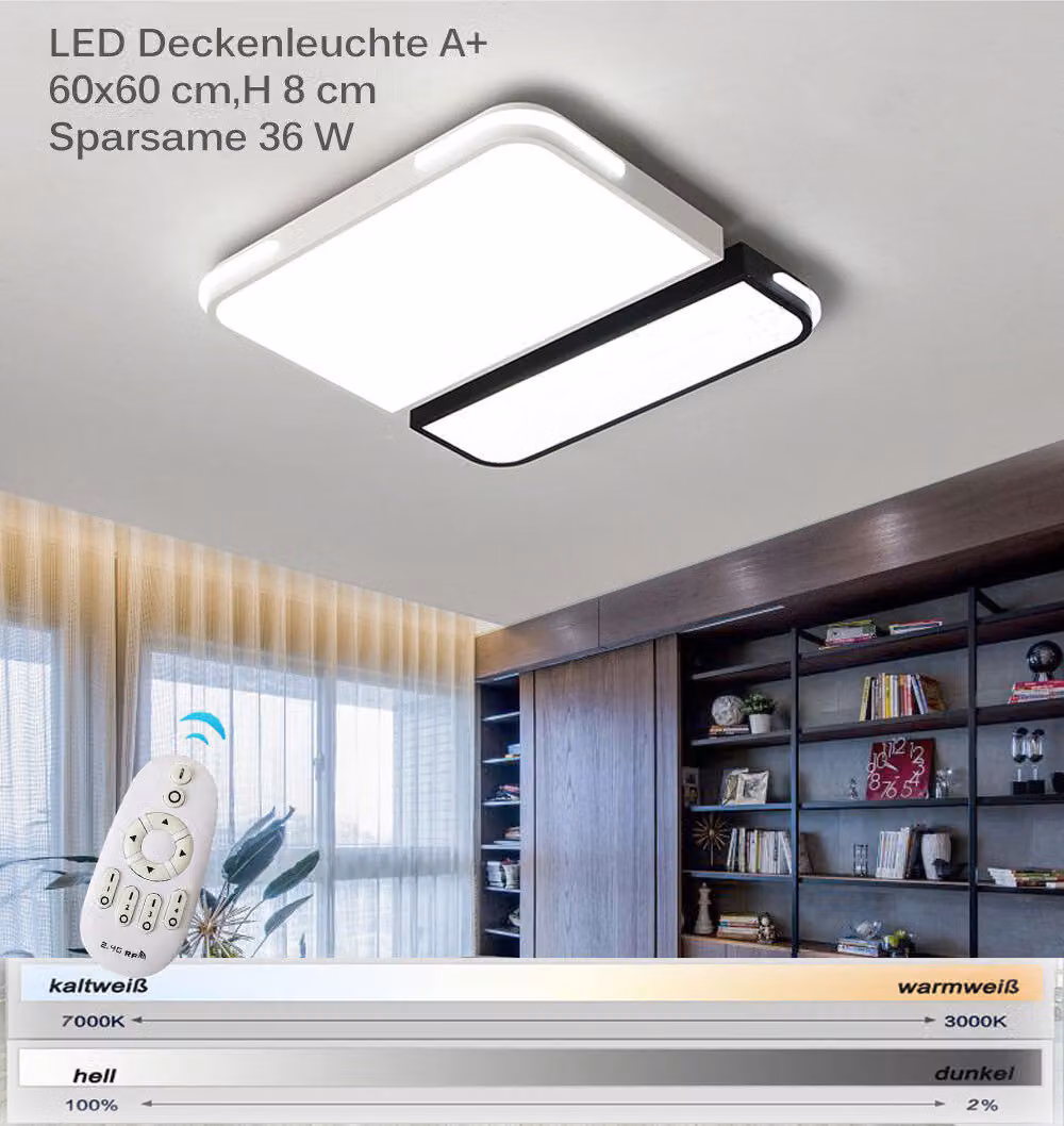 Black1687-2 Plafoniera LED con telecomando Colore della luce/luminosità regolabile Paralume in acrilico laccato bianco/nero