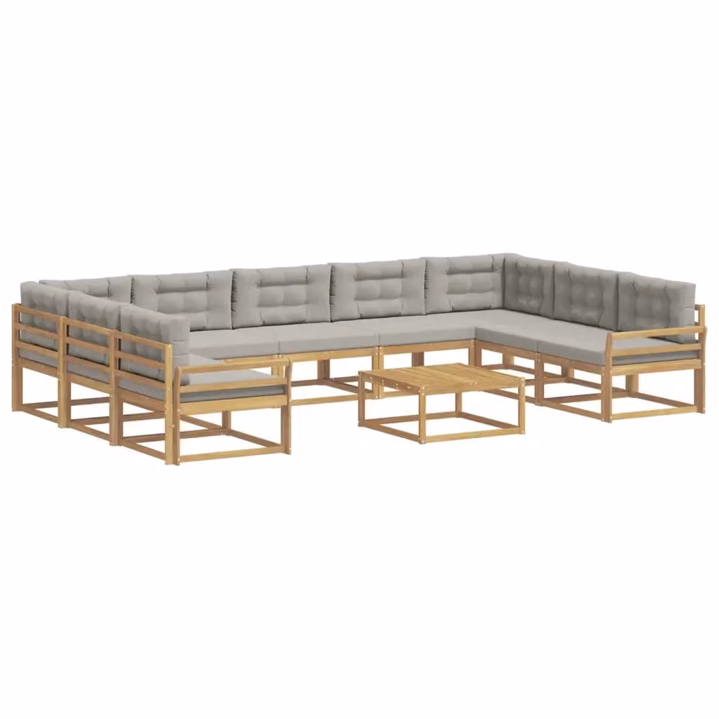 Set di divani da esterno vidaXL a forma di L con tavolo da caffè, in legno di acacia trattato, colore bianco e grigio – 2