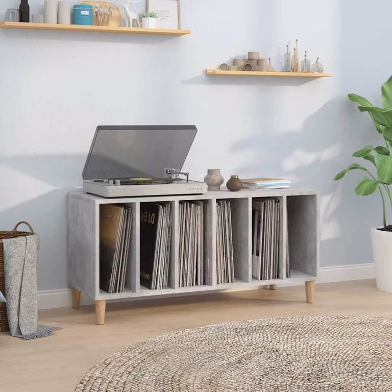 vidaXL Mobile Porta Dischi Moderno in Legno Multistrato Grigio Cemento L/P/H: 100 x 38 x 48 cm