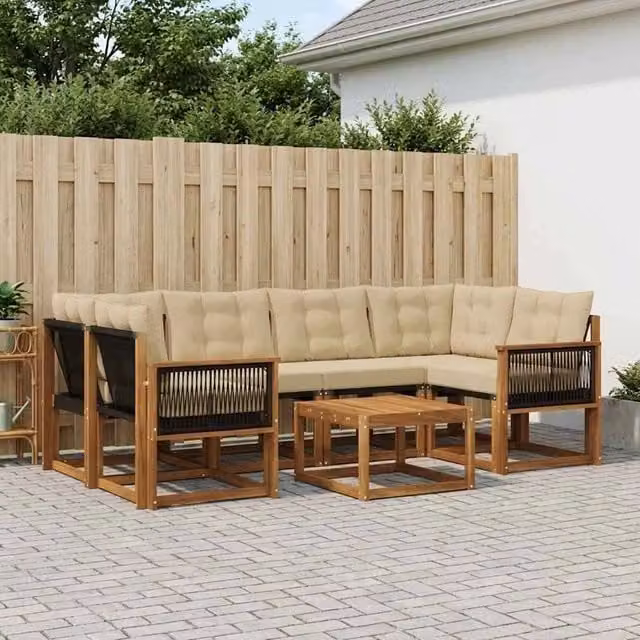 Set di divani da esterno 7 pz Naturale e Beige 3381809