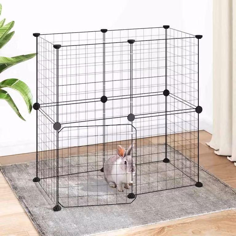 Gabbia per animali vidaXL in acciaio con 12 pannelli e porta, colore nero, L 70 cm x P 35 cm x H 70 cm