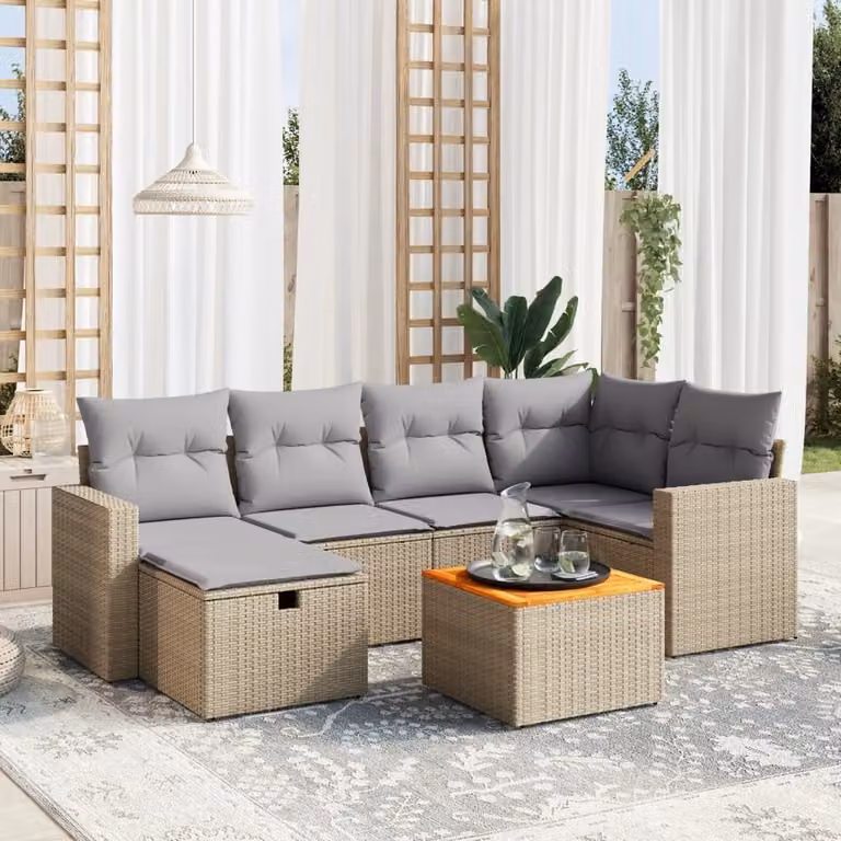 Maison Exclusive - Set Divano da Giardino 7 pz con Cuscini Beige Misto Polyrattan