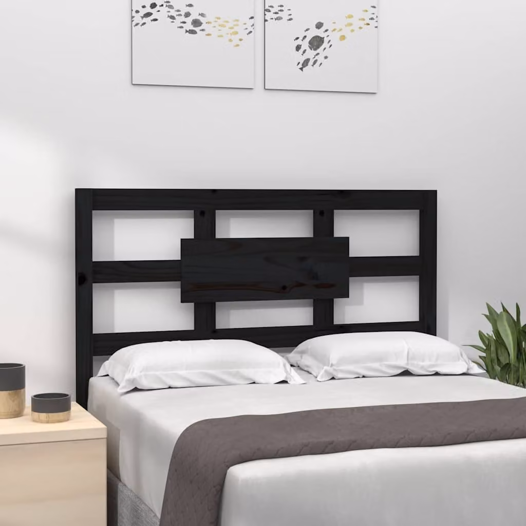 Testiera per letto vidaXL in legno massello di pino nero, stile rustico, L 95,5 cm x P 4 cm x H 100 cm