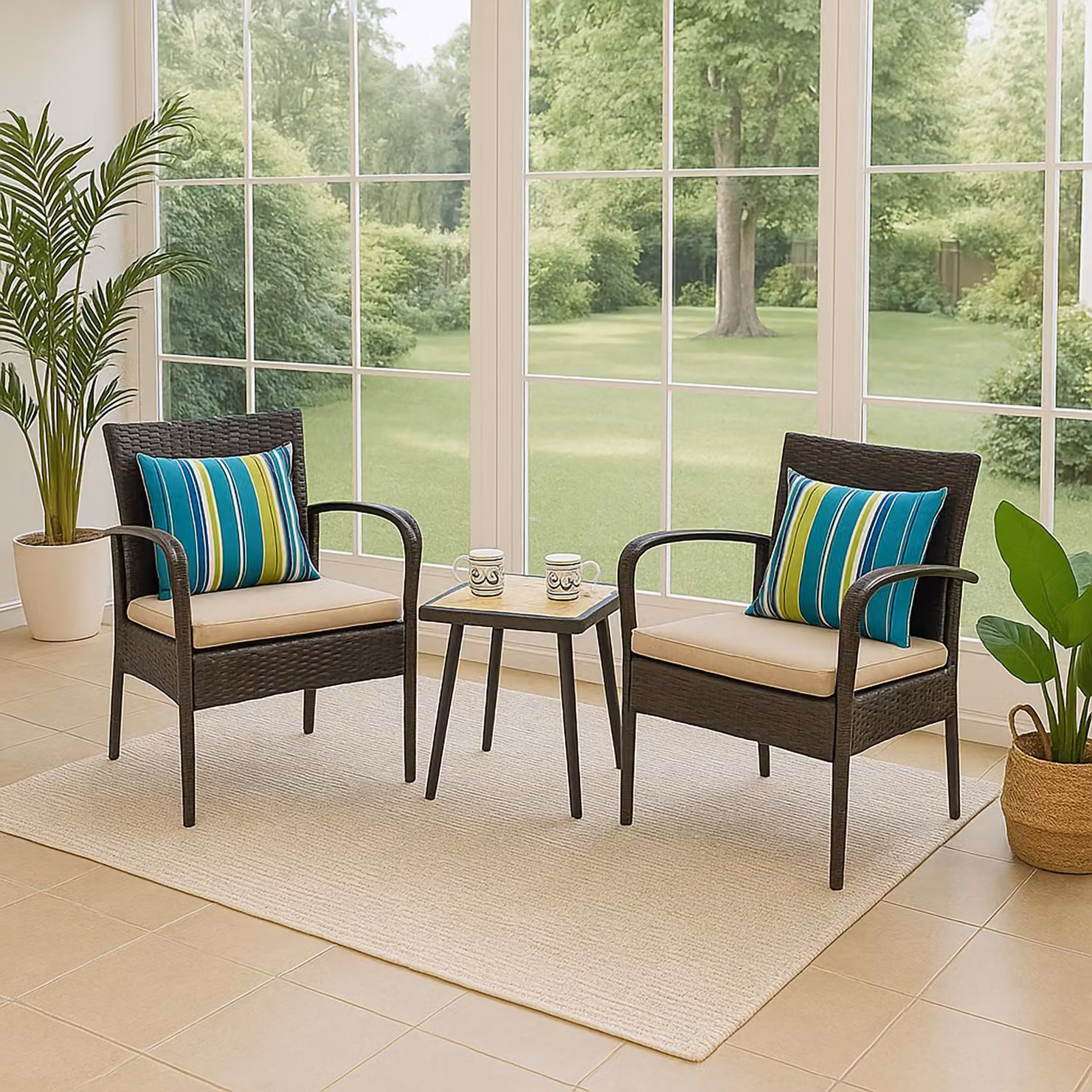 Set di mobili da giardino composto da 3 pezzi per terrazza, balcone e giardino d'inverno
