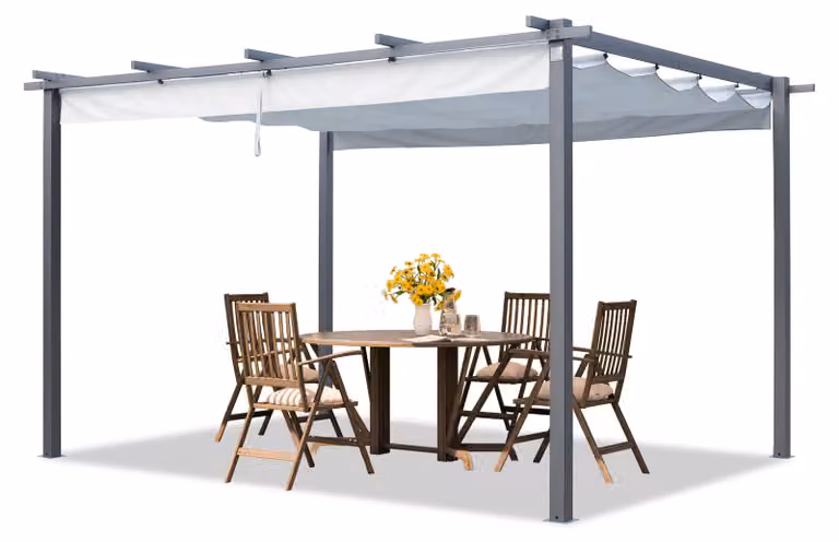 PRIMEYARD Pergola 3x4 m gazebo da giardino con tetto scorrevole grigio - struttura in acciaio