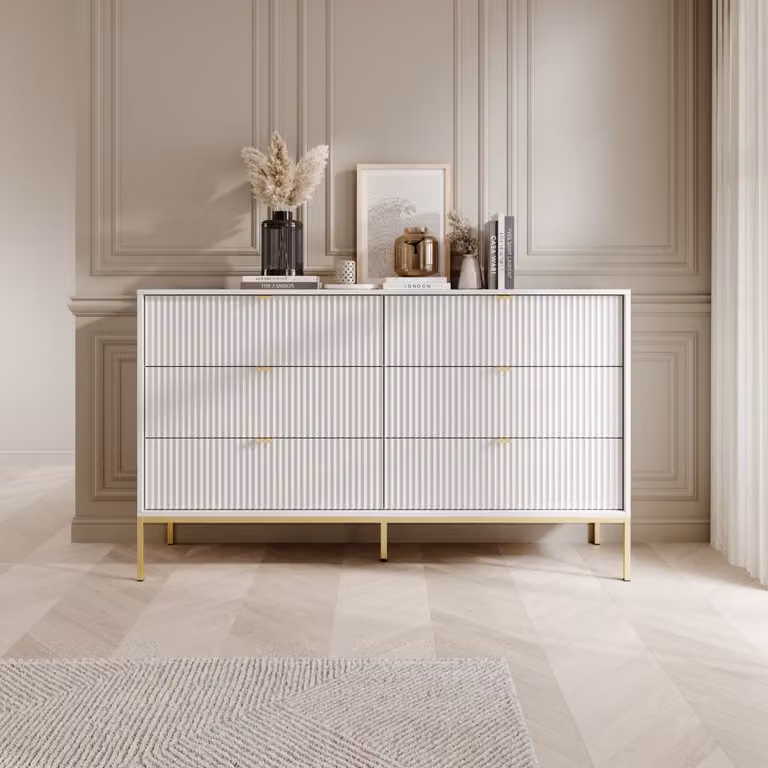 Cassettiera larga con cassetti MISHEEL - bianco / oro