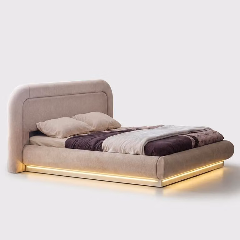 Letto sospeso LED beige, design moderno ed elegante, ideale per una camera da letto