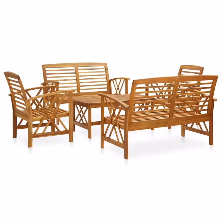 Set da giardino moderno vidaXL in legno di acacia marrone composto da 5 pezzi con cuscini inclusi