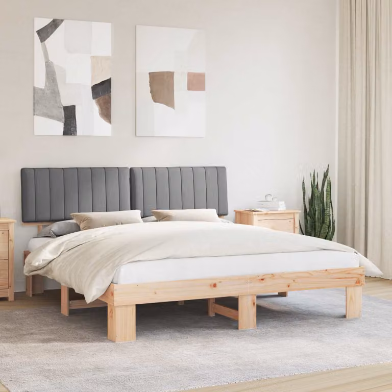 Letto con Testiera Rivestita vidaXL in Legno di Pino e Tessuto Grigio L/P/H: 180 x 200 cm