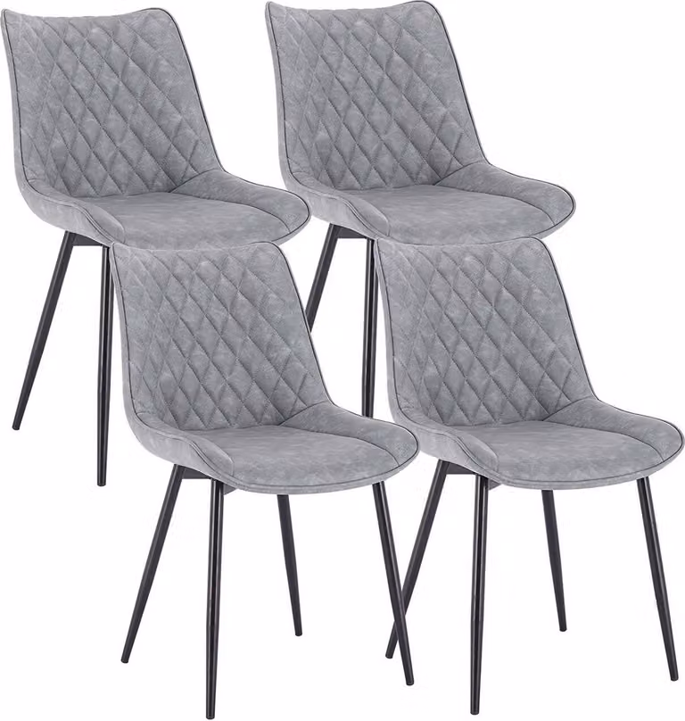 WOLTU Set di 4 sedie da pranzo Sedia da cucina Sedia imbottita con schienale Seduta in Pelle finta Gambe in metallo Grigio
