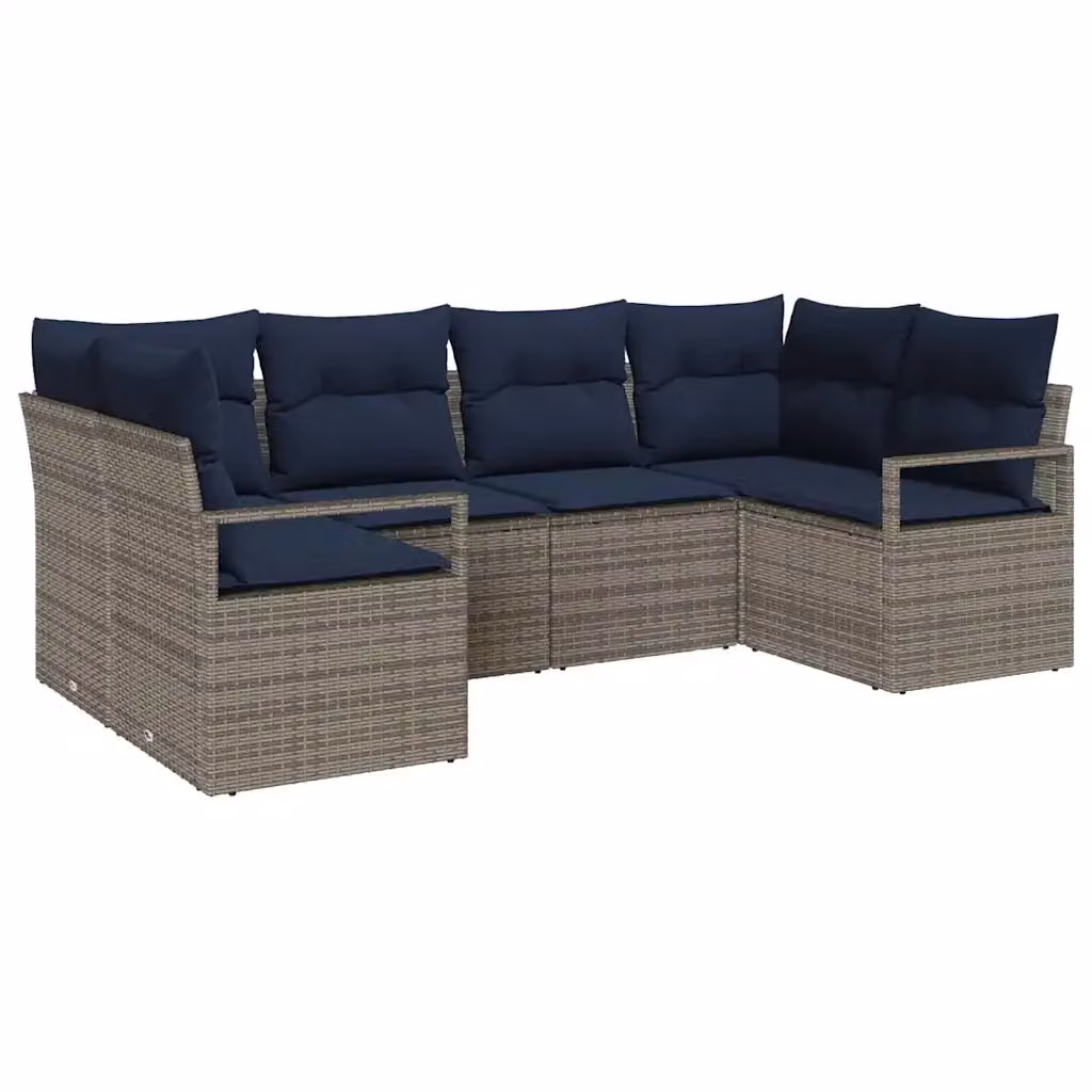 Set di divani da giardino vidaXL con cuscini blu e grigio, struttura in metallo e rattan resistente ai raggi UV – 2