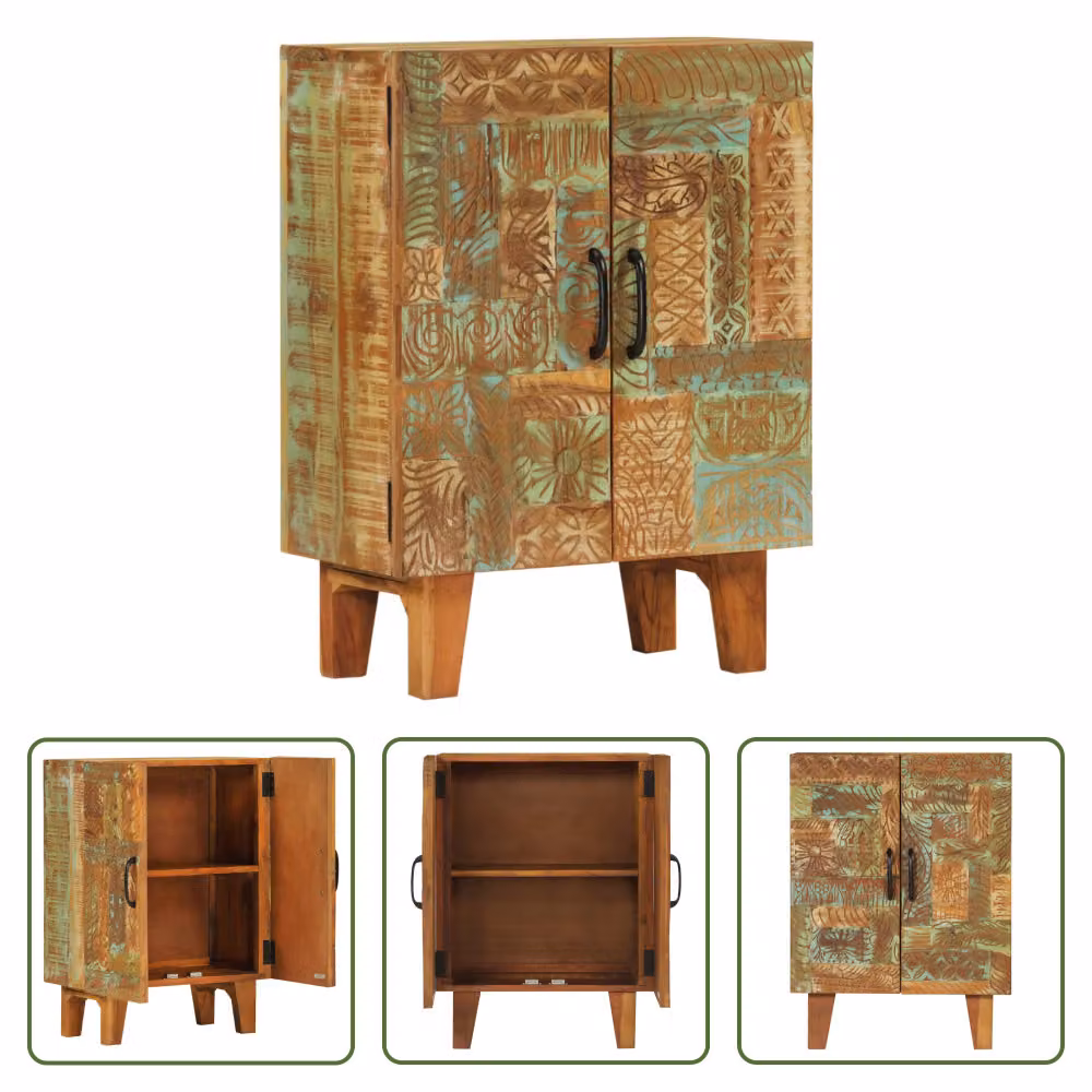 The Living Store Credenza intagliata a mano 55x30x75 cm in legno massiccio antico